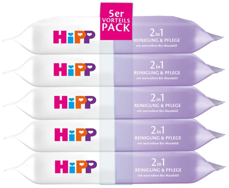 Hipp 2v1 čisticí a pečující vlhčené ubrousky 5x48 ks