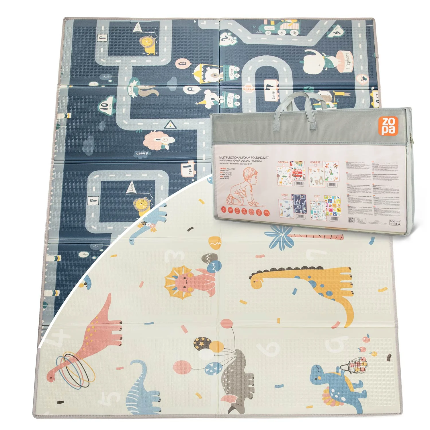 Zopa Multifunkční pěnová skládací podložka oboustranná 200x150, Dino 3