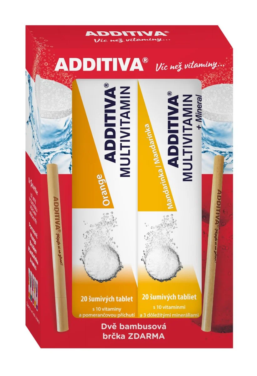 Additiva Multivitamin pomeranč + mandarinka 2x20 šumivých tablet 2x bambusové brčko