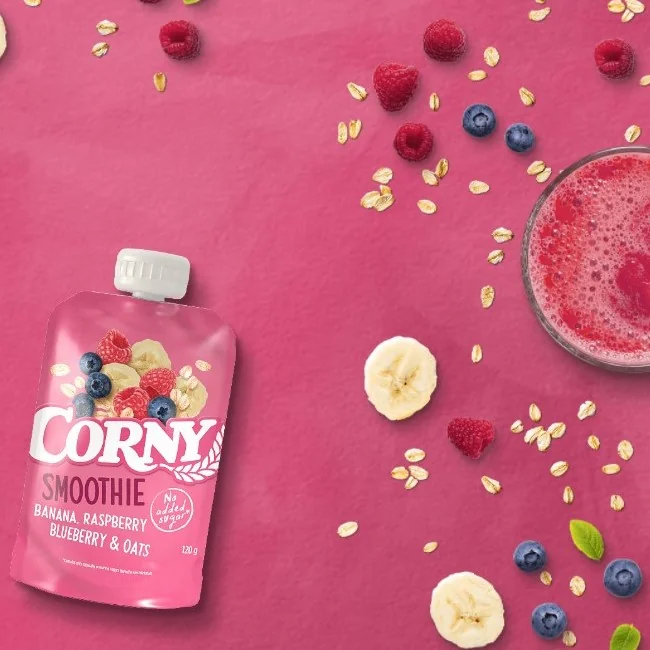 Corny Smoothie banán, maliny, borůvky, ovesné vločky kapsička 120 g