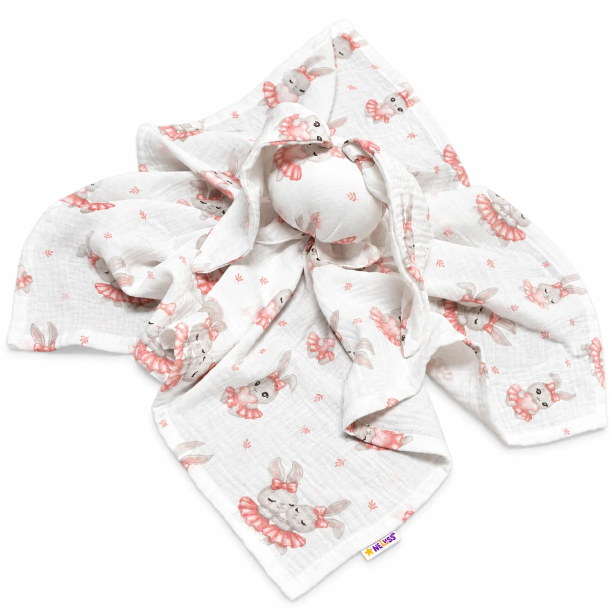 Baby Nellys Mušelínová plenka, mazlíček, přítulníček Bunny, Králičci, růžová, ecru