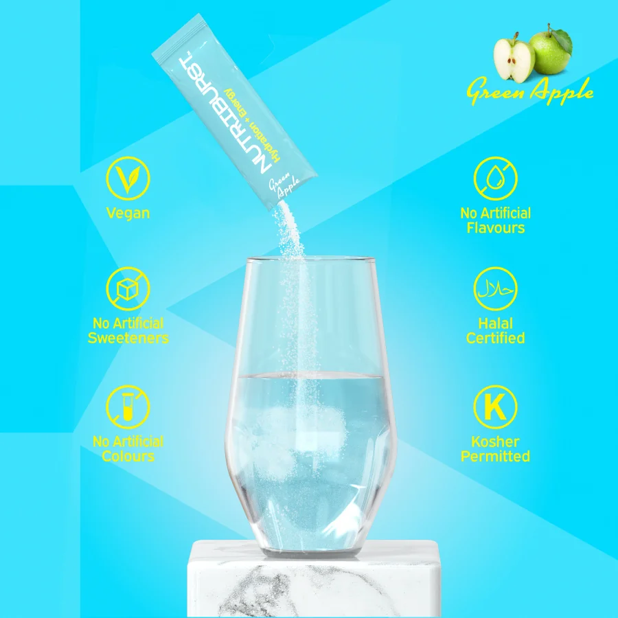 Nutriburst Elektrolyty Energy hydratační nápoj s vitamíny 7 ks zelené jablko