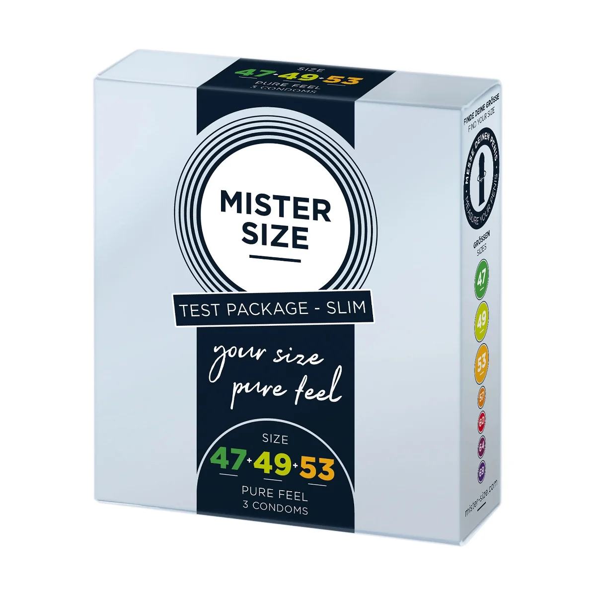 Shunga Pure Feel - Testovací balíček Slim - Kondomy 47, 49, 53 mm - 3 kusy