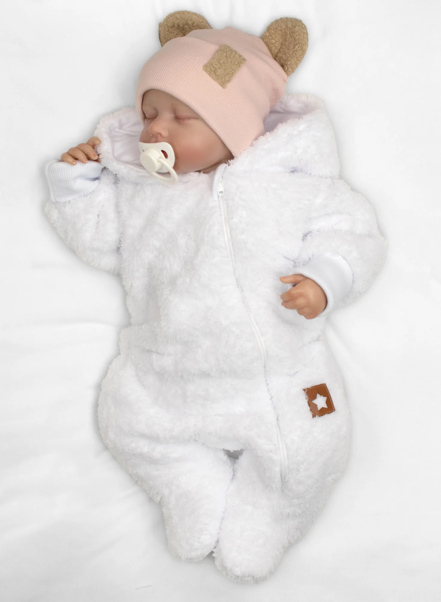Baby Nellys Dvouvrstvá žebrovaná čepička s oušky boucle medvídek - růžová, 80/86