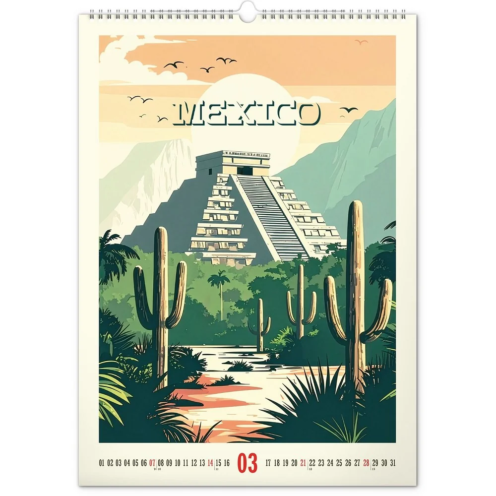 NOTIQUE Nástěnný kalendář Vintage plakáty - tropické ráje 2027 33 × 46 cm
