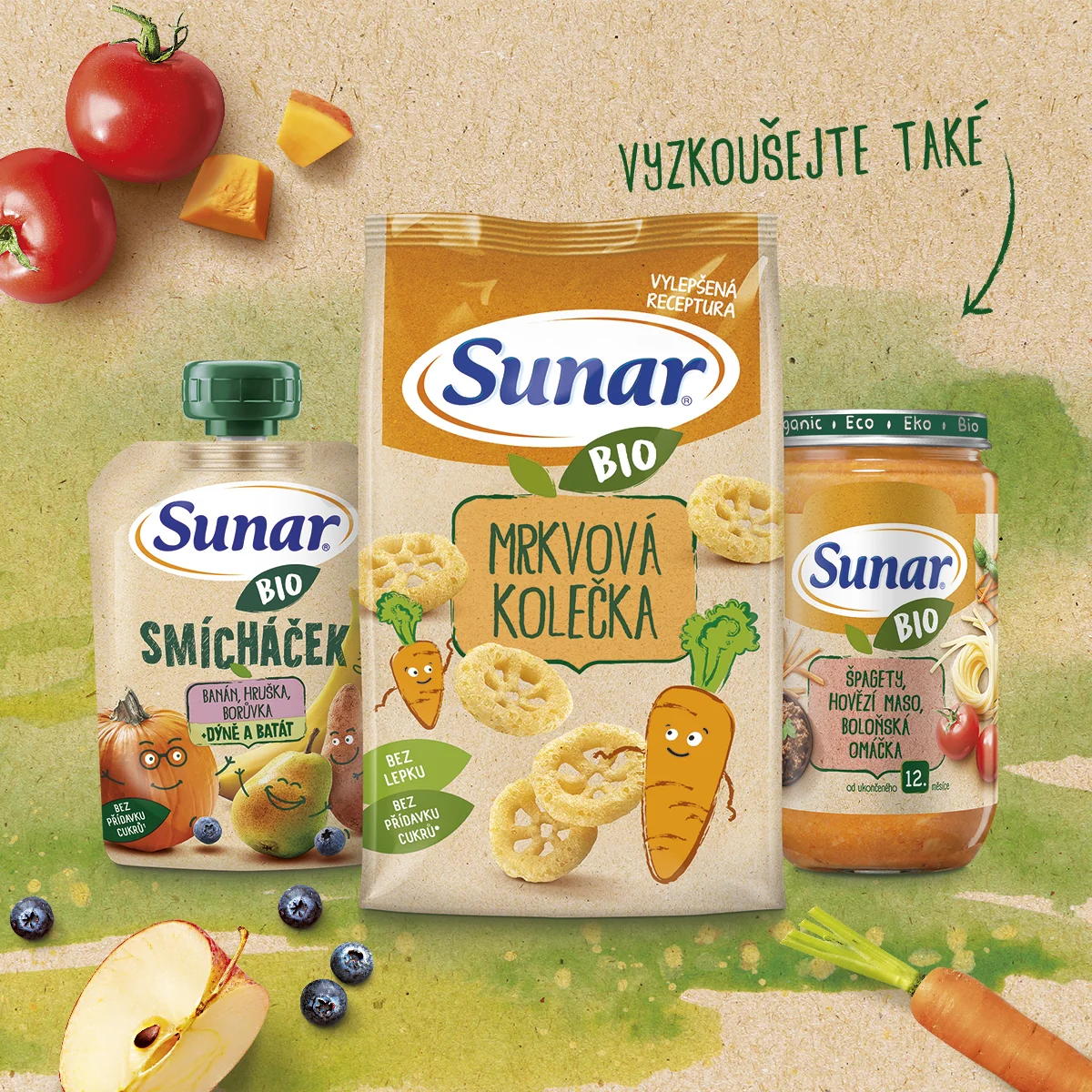 Sunar BIO Smícháček Mango, meruňka, mrkev, fenykl kapsička 100 g