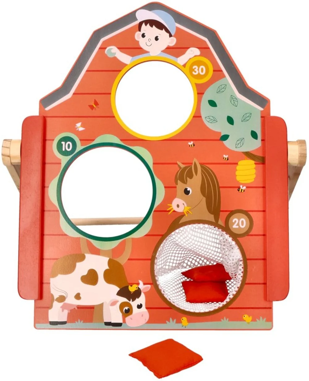 Adam Toys Aktivní dřevěná tabule na vhazování polštářků, Farma - červená
