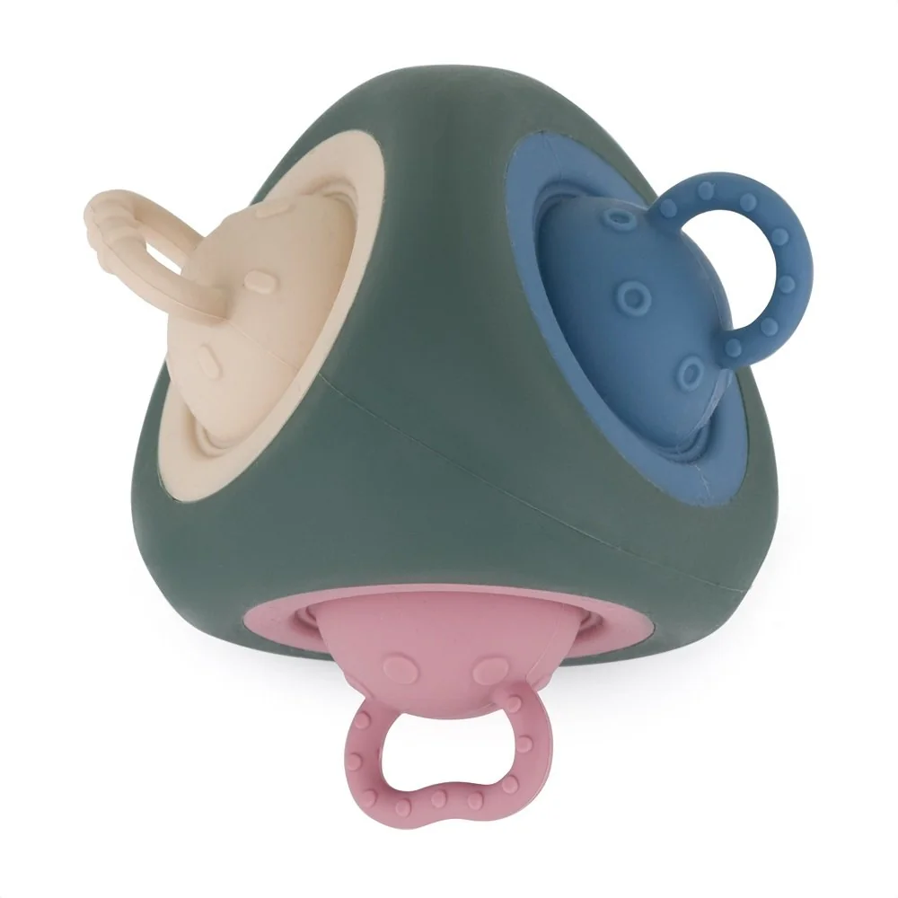 Petite&Mars Hračka silikonová Pop Up Triangle Misty Green 10m+