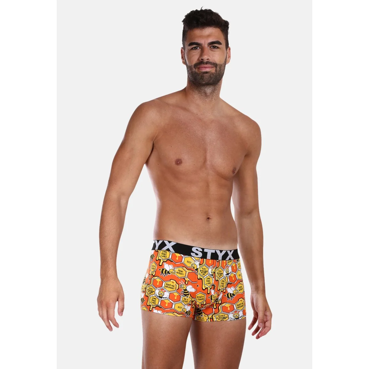 Styx Pánské boxerky art sportovní guma nadrozměr včelky (R1654) 3XL