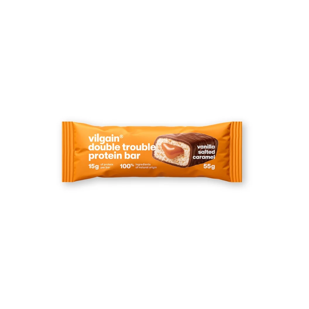 Vilgain Double Trouble proteinová tyčinka 55 g Vanilka a slaný karamel