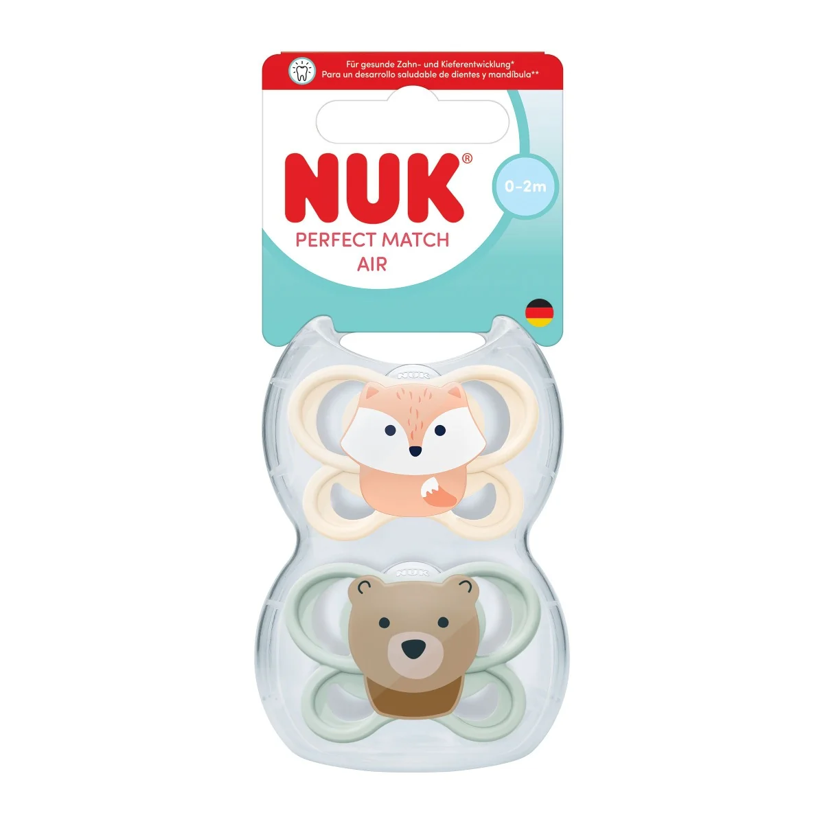NUK Perfect Match Air Dudlík 0–2m box 2 ks fox/bear
