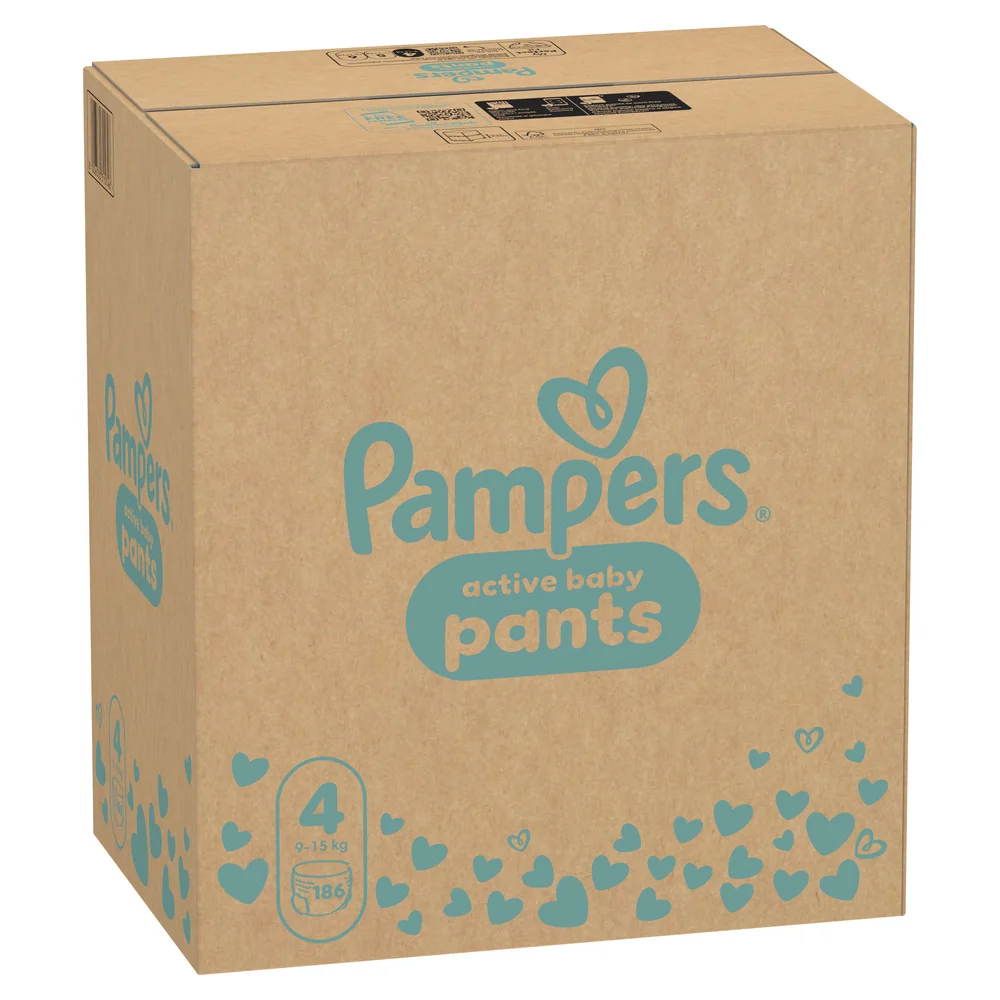 Pampers Active Baby vel. 4 9–15 kg plenkové kalhotky 186 ks