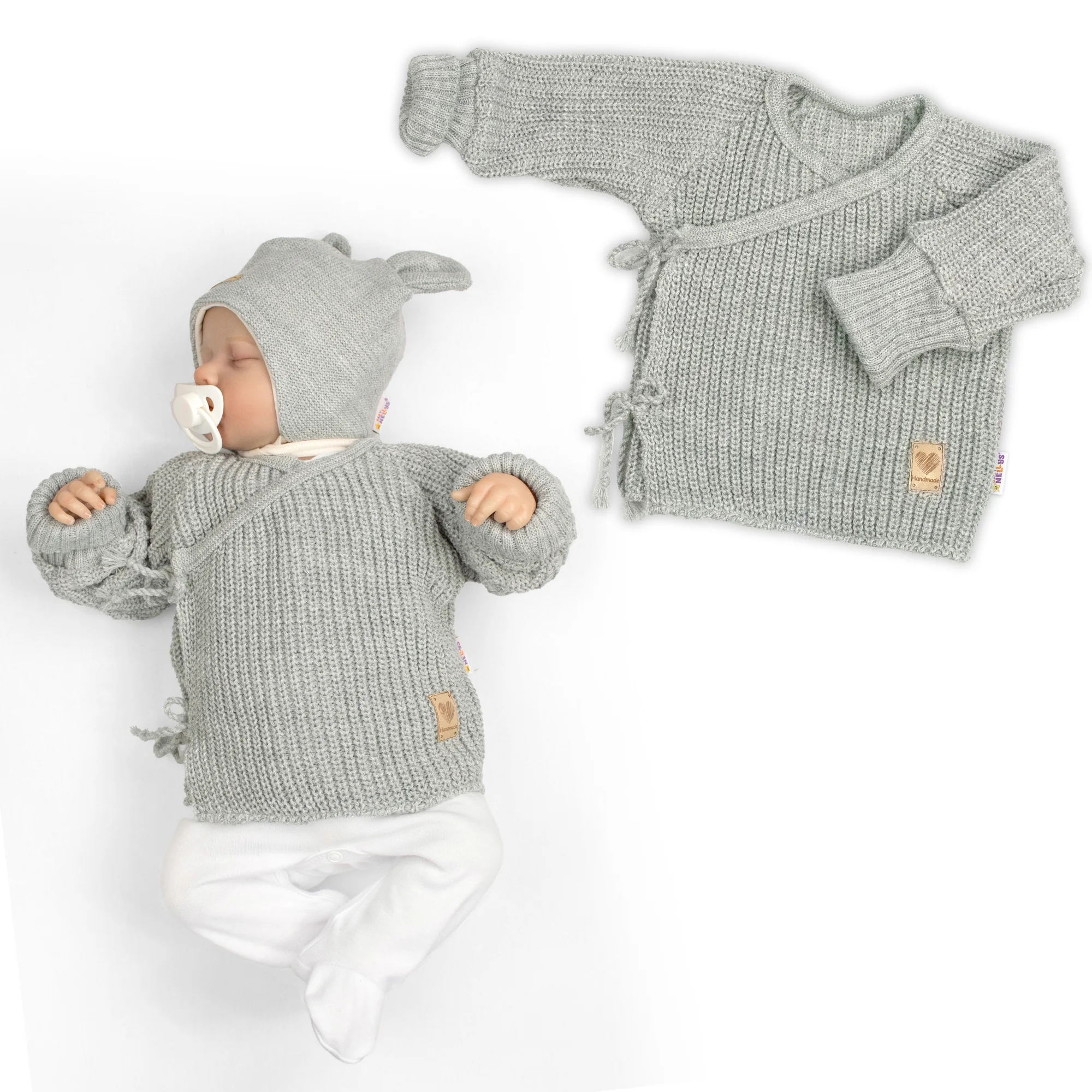 Baby Nellys Kojenecký svetřík, rostoucí, na zavazování na boku - šedý, 62/68