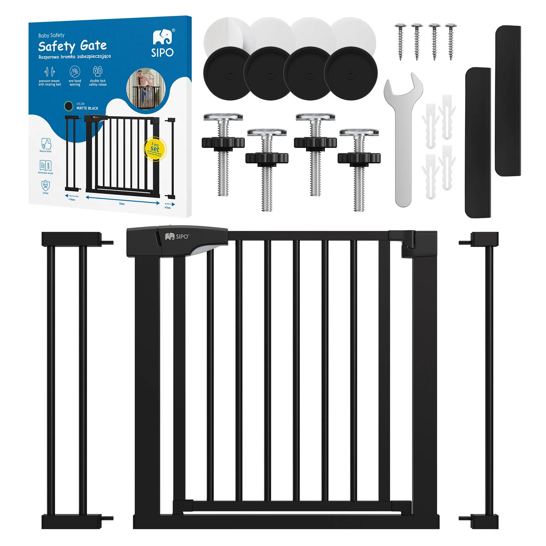 SIPO Zábrana set 75-103 cm (základna+2x nástavec 7/14cm) Black