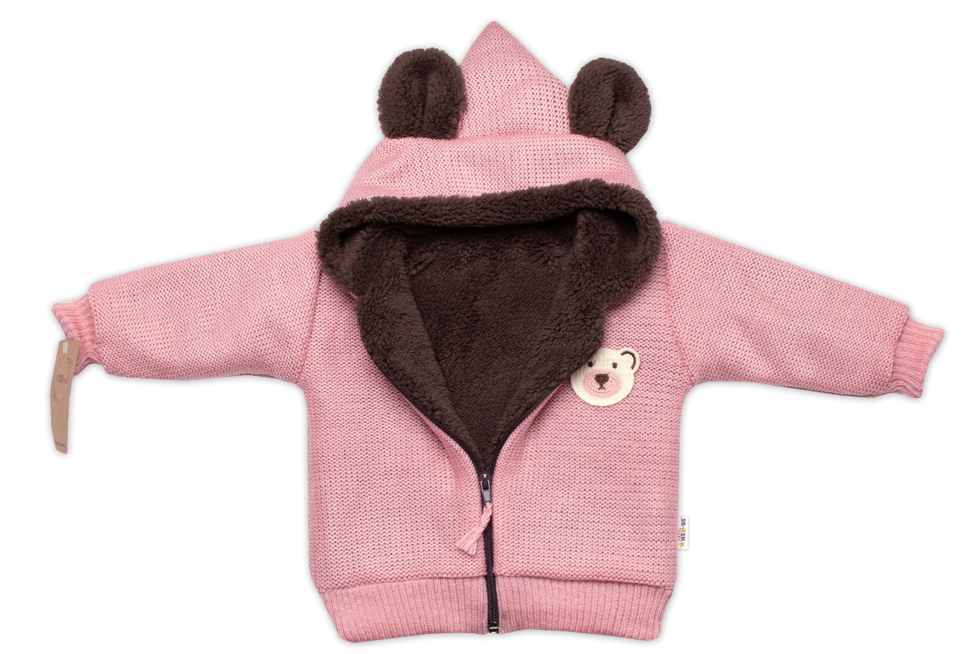 Baby Nellys Oteplená pletená bundička Teddy Bear,růžová