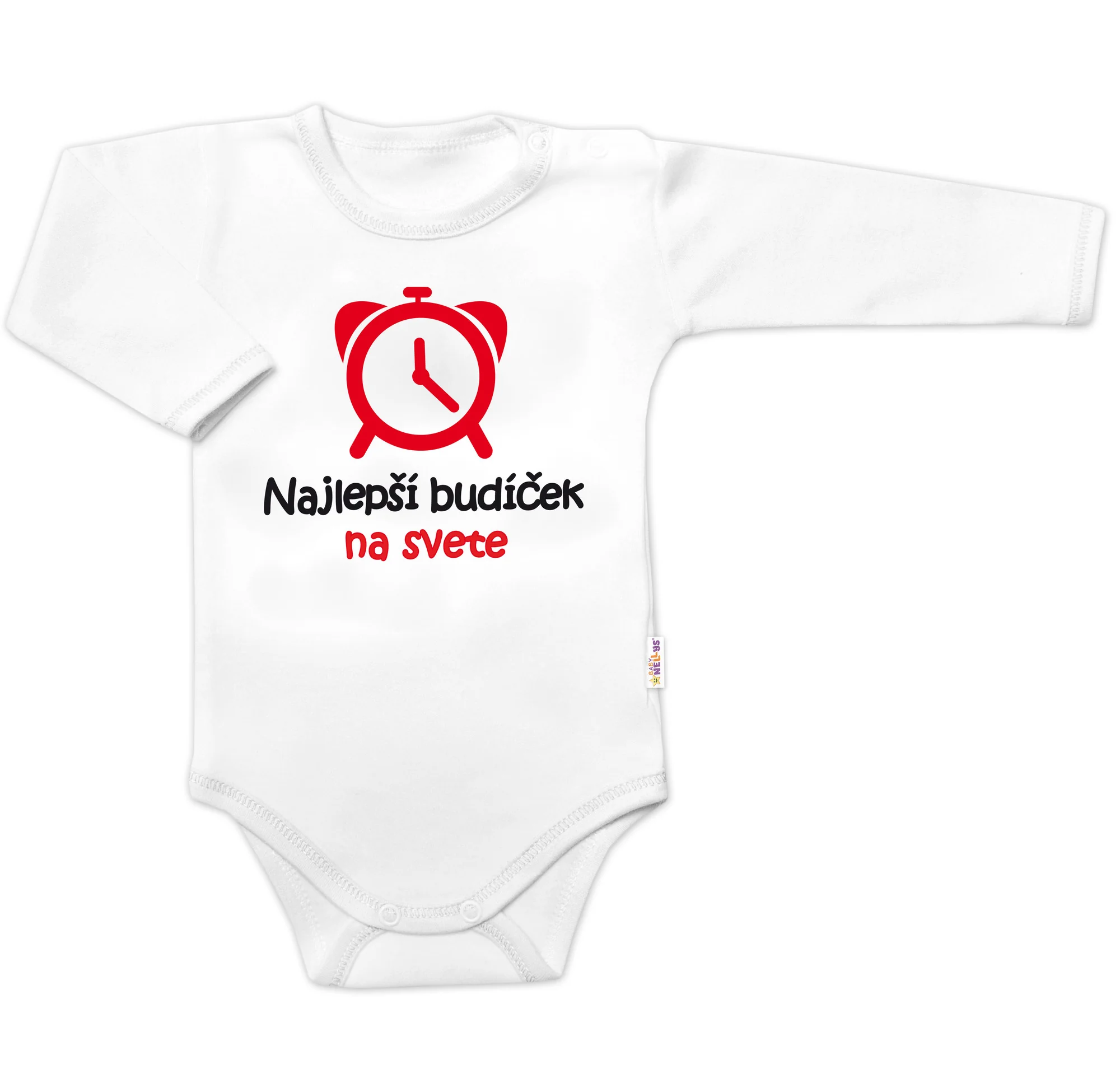 Baby Nellys Body dlouhý rukáv Najlepší budíček na svete,  bílé vel.  80