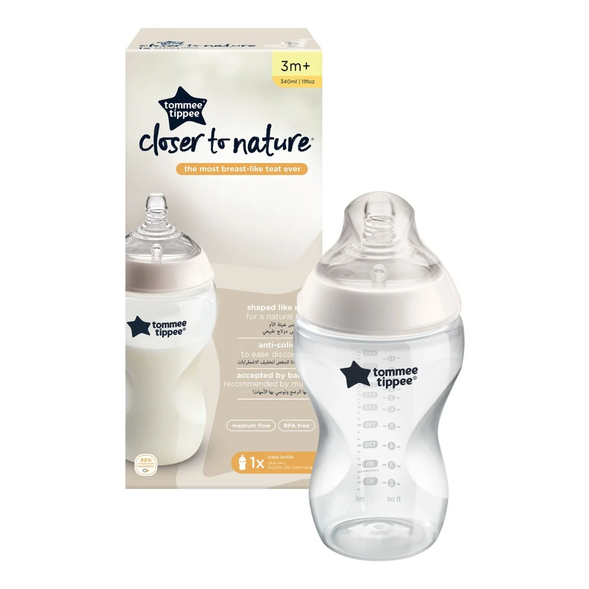 Tommee Tippee Kojenecká lahev ANTI-COLIC střední průtok 3m+ 340 ml 1 ks