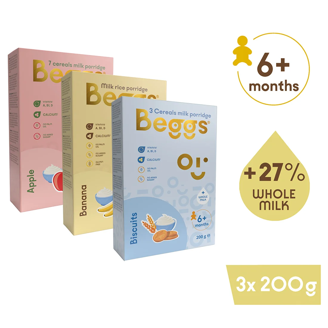 Beggs Mix kaší s plnotučným mlékem 3x200 g