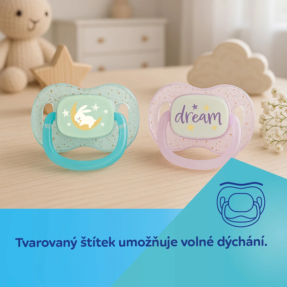 Canpol babies Svítící silikonový dudlík symetrický 6–18m 2 ks holka