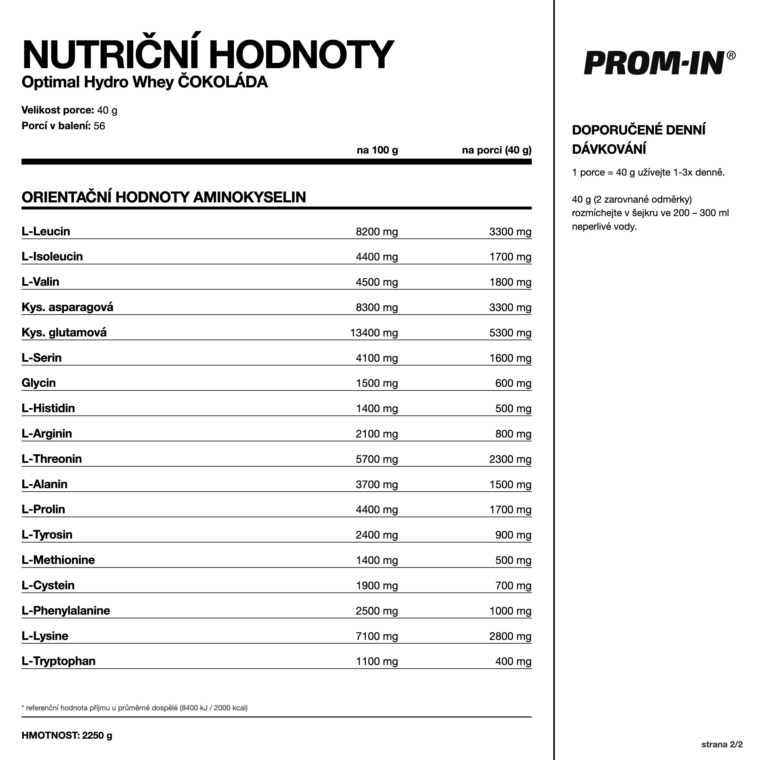 PROM-IN Hydro Optimal Čokoláda 2250 g