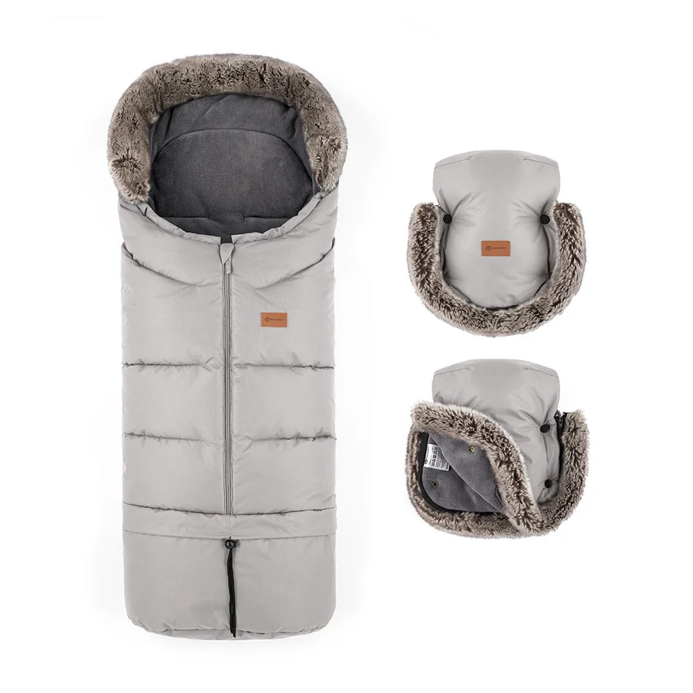 Petite&Mars Set zimní fusak Arctic 4v1 + rukavice na kočárek Furry Champagne Shower