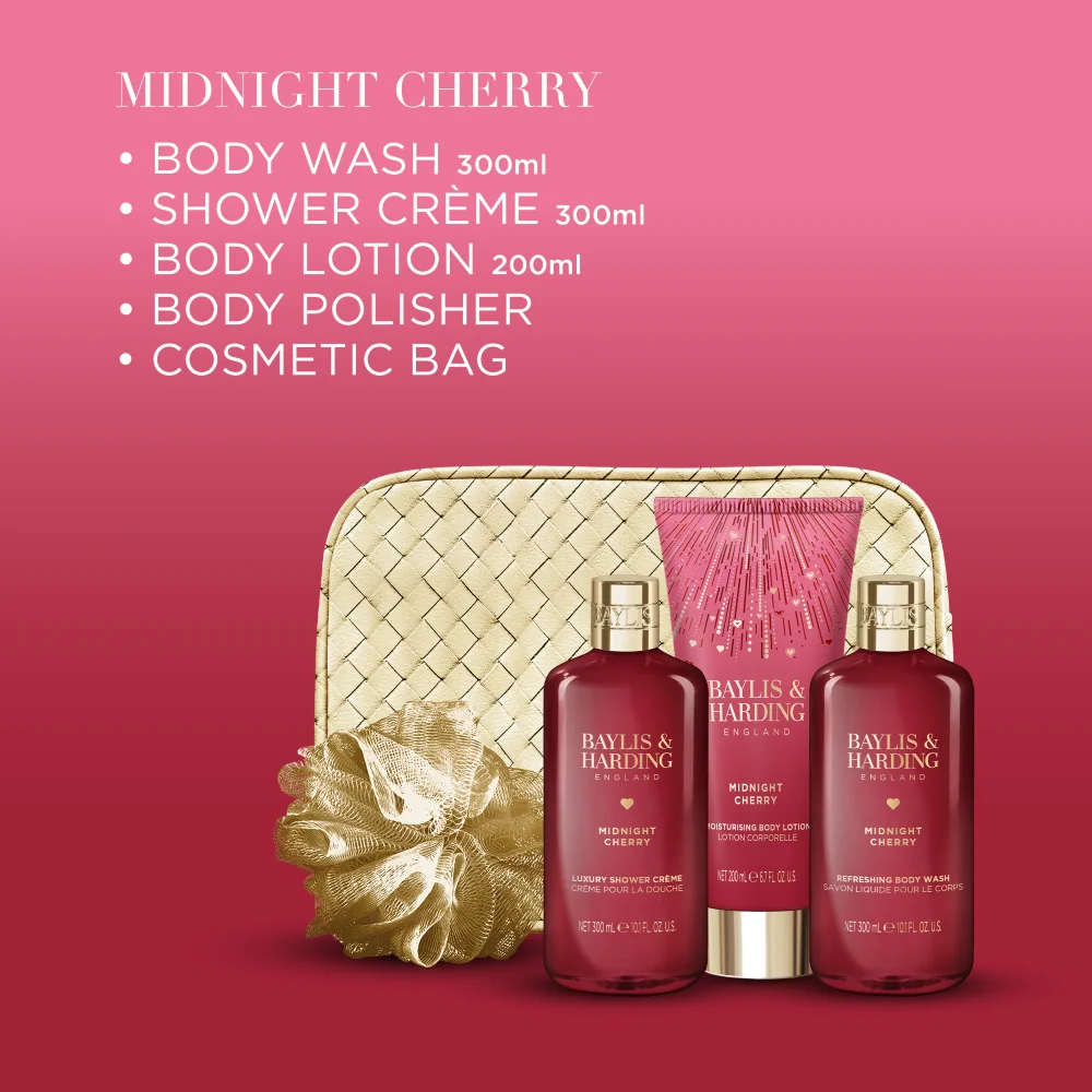 Baylis & Harding Sada péče o tělo v toaletní taštičce Midnight Cherry 5 ks