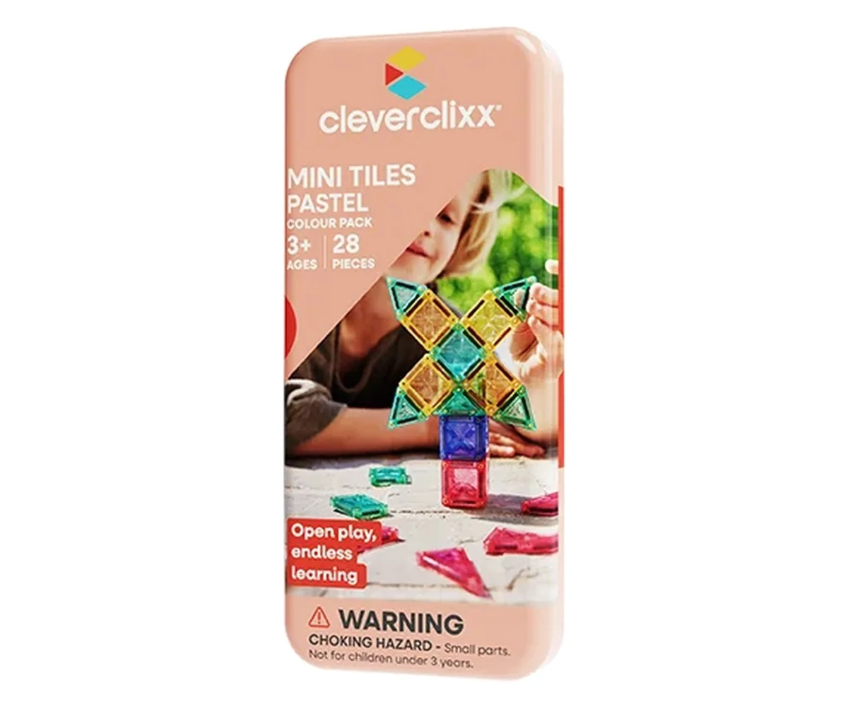 Cleverclixx Magnetická stavebnice Mini Tiles Pack Pastel - 28 ks