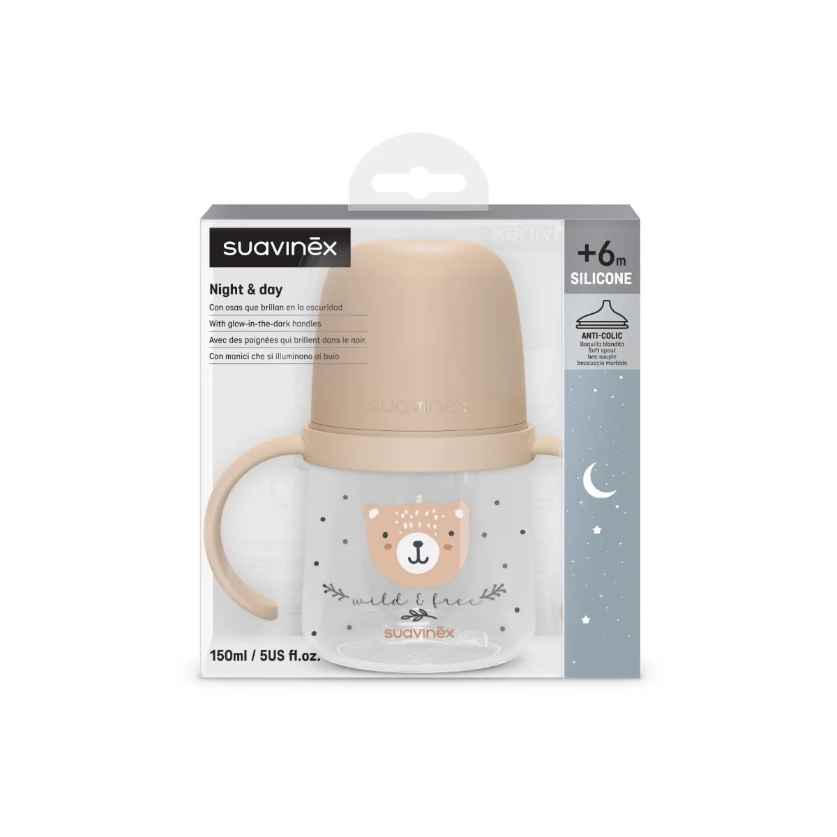 Suavinex První láhev s oušky WILD&FREE 150 ml 1 ks hnědá