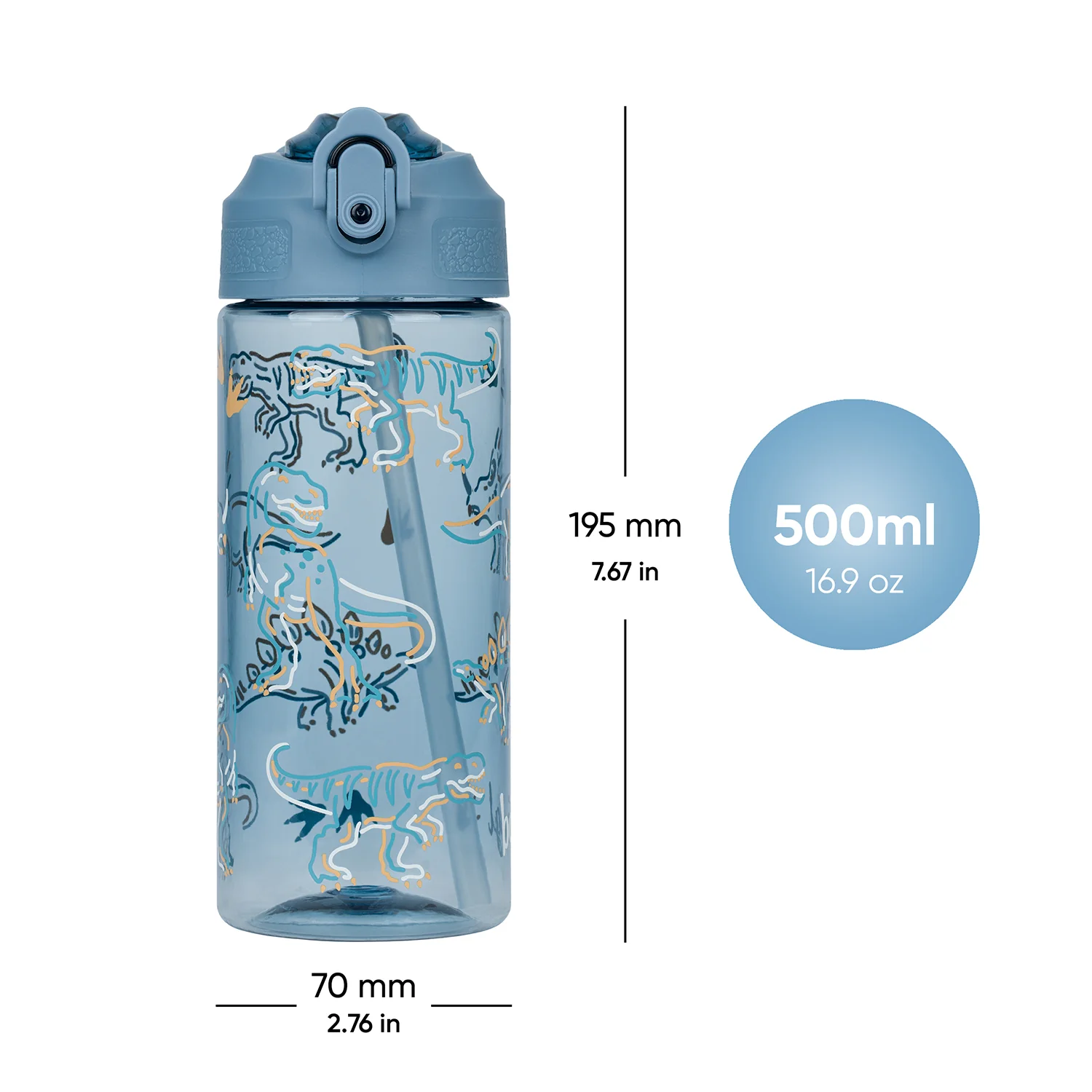 Baagl Tritanová láhev na pití s brčkem Dino, 500 ml 