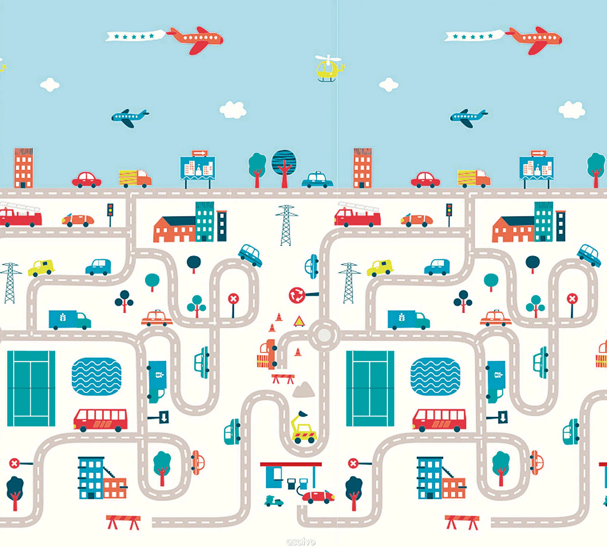 Asalvo Hrací podložka PLAY MAT XXL 200*180cm CITY-FOREST