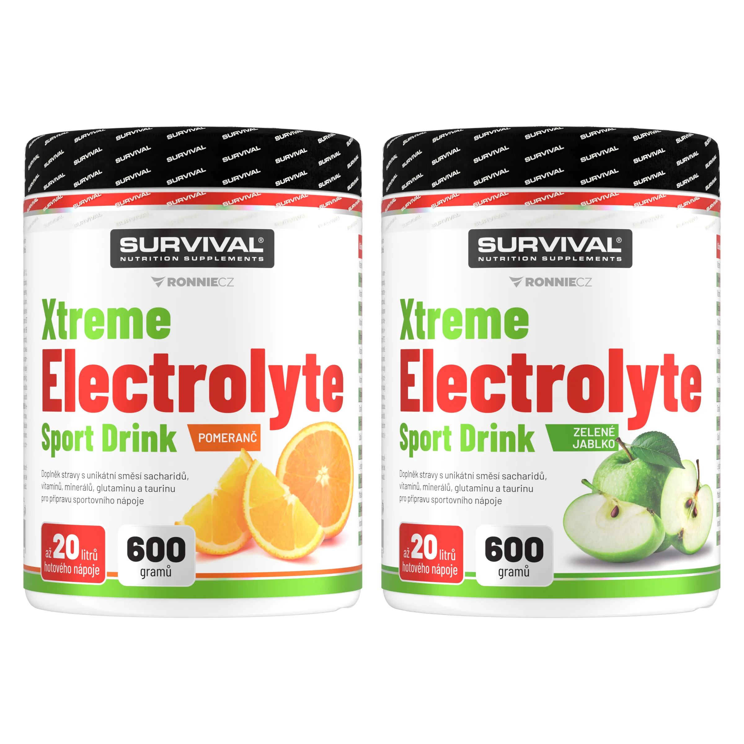 Survival Xtreme Electrolyte Sport Drink 600 g AKCE 1+1 pomeranč + zelené jablko AKCE 1+1 pomeranč+jablko