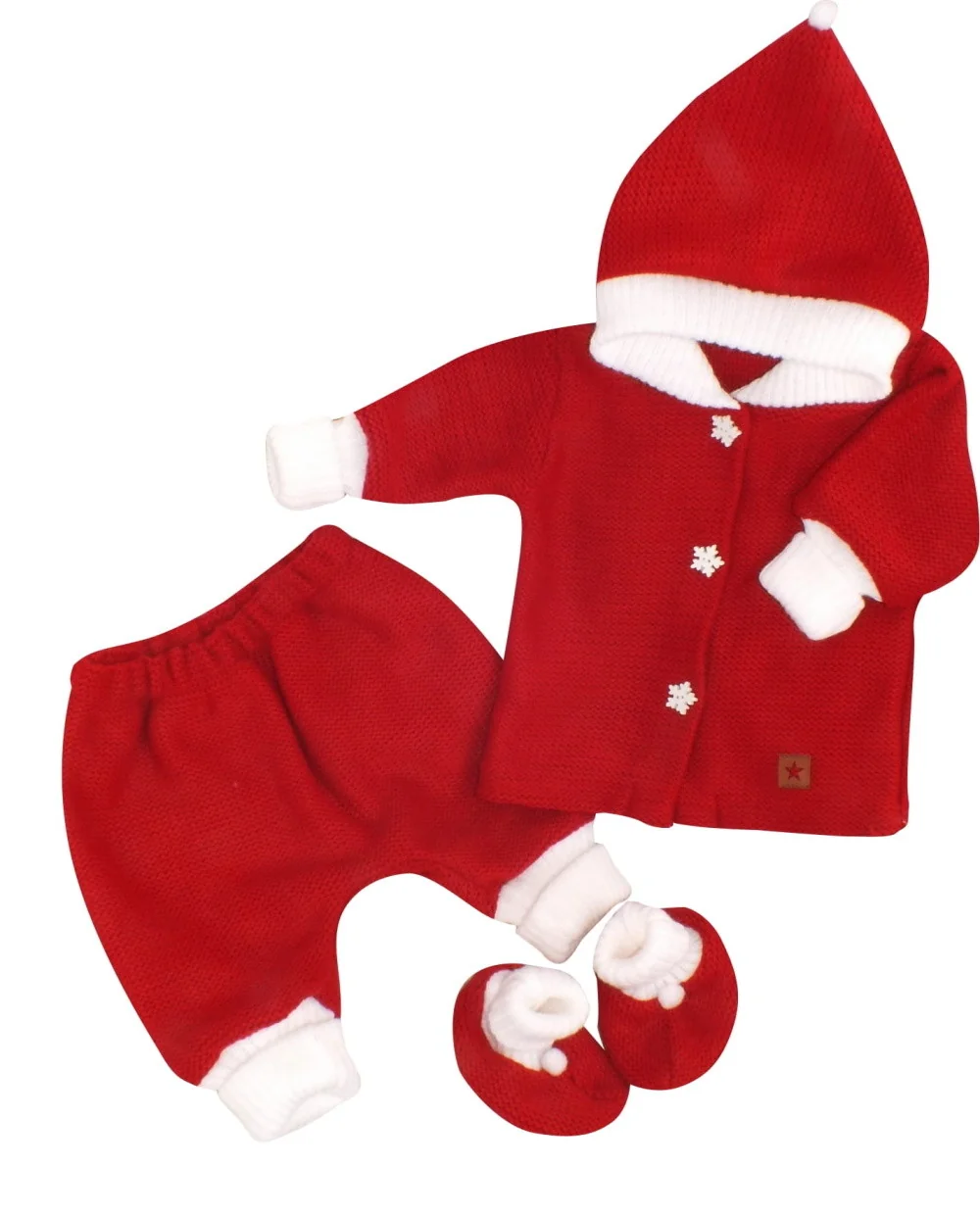 Z&Z 3-dílná pletená souprava, kabátek, kalhoty a botičky Baby Santa vel. 80