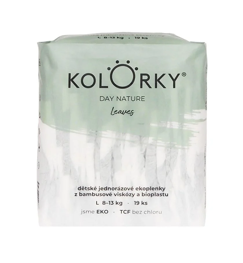 KOLORKY DAY NATURE Jednorázové eko plenky vel. L 8-13 kg 19 ks listy