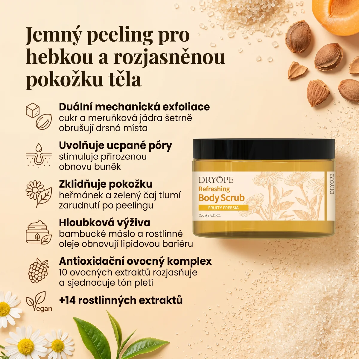 DRYOPE Fruity Freesia osvěžující body scrub 230 g