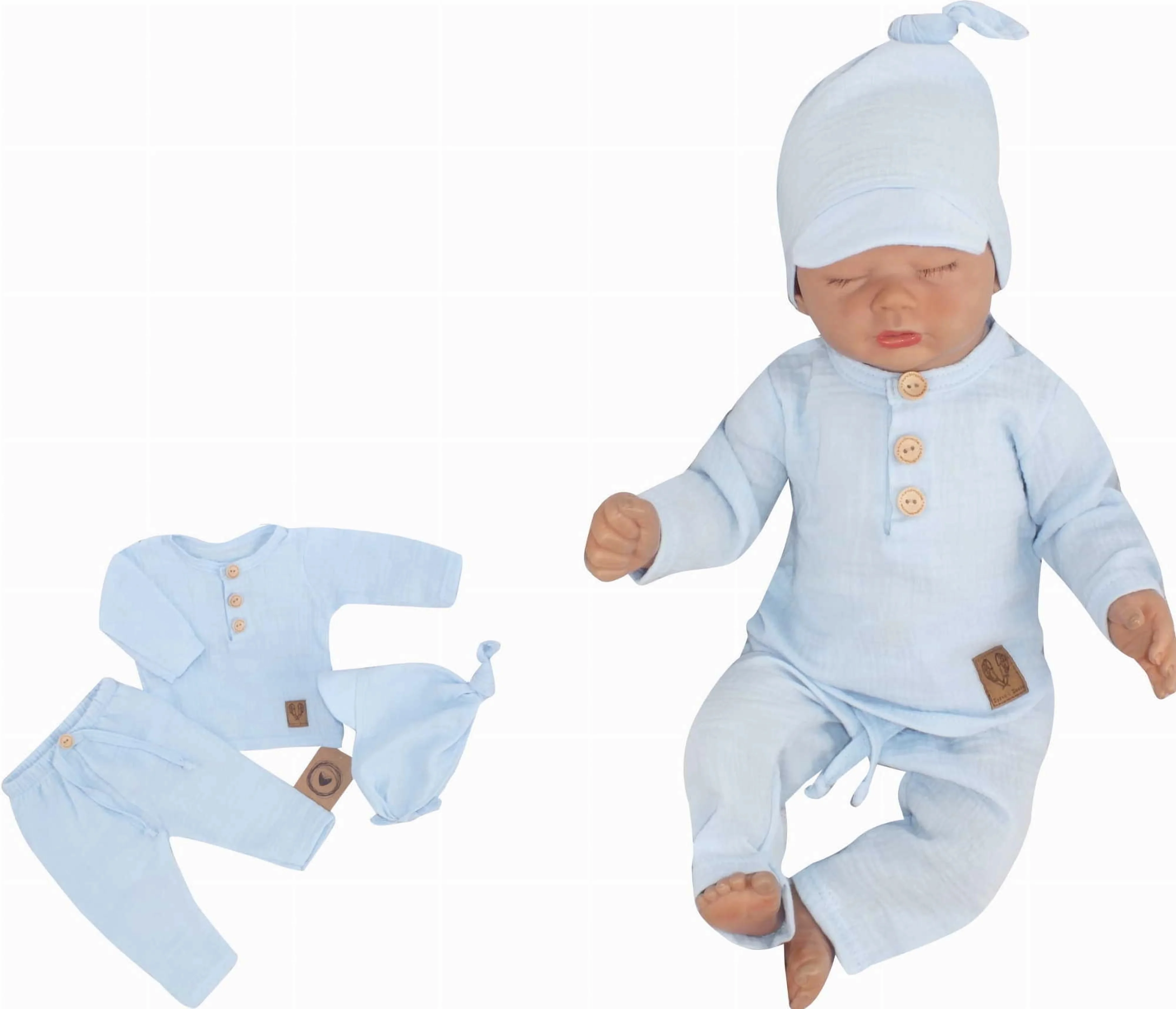 Z&Z Mušelínové triko dl. rukáv, kalhoty + šátek uzlík, 3D sada, , modrá