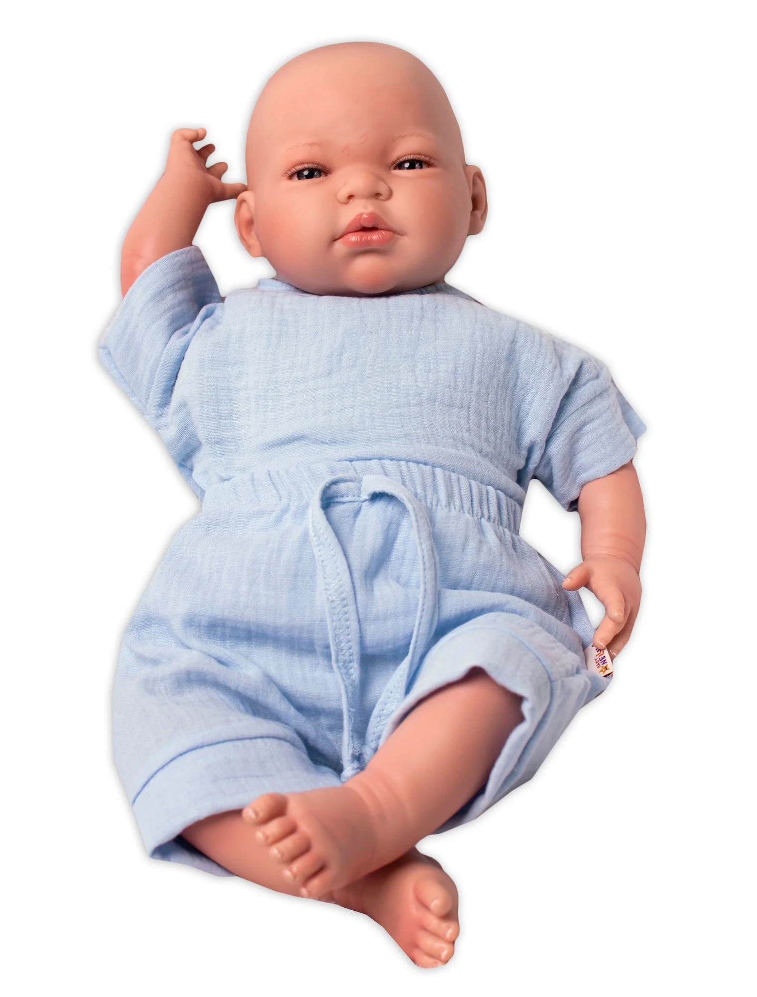 Baby Nellys 2-dílná mušelínová soupravička, tričko + kraťasky BOY, světle modrá