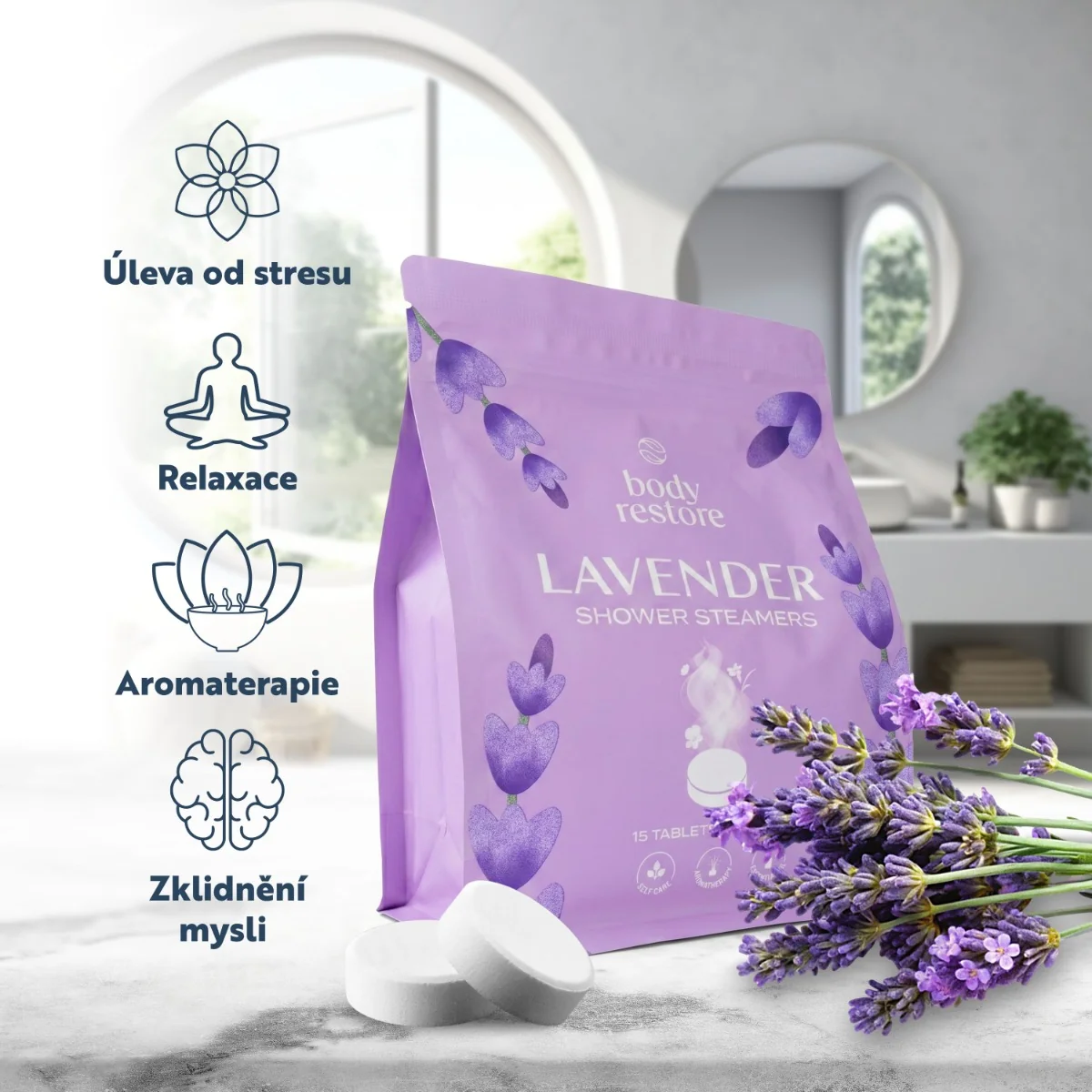 Body Restore Aromatické tablety do sprchy levandule 15 ks