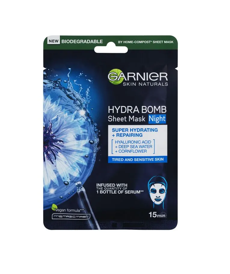 Garnier Skin Naturals Hydra Bomb superhydratační a regenerační noční textilní maska 28 g