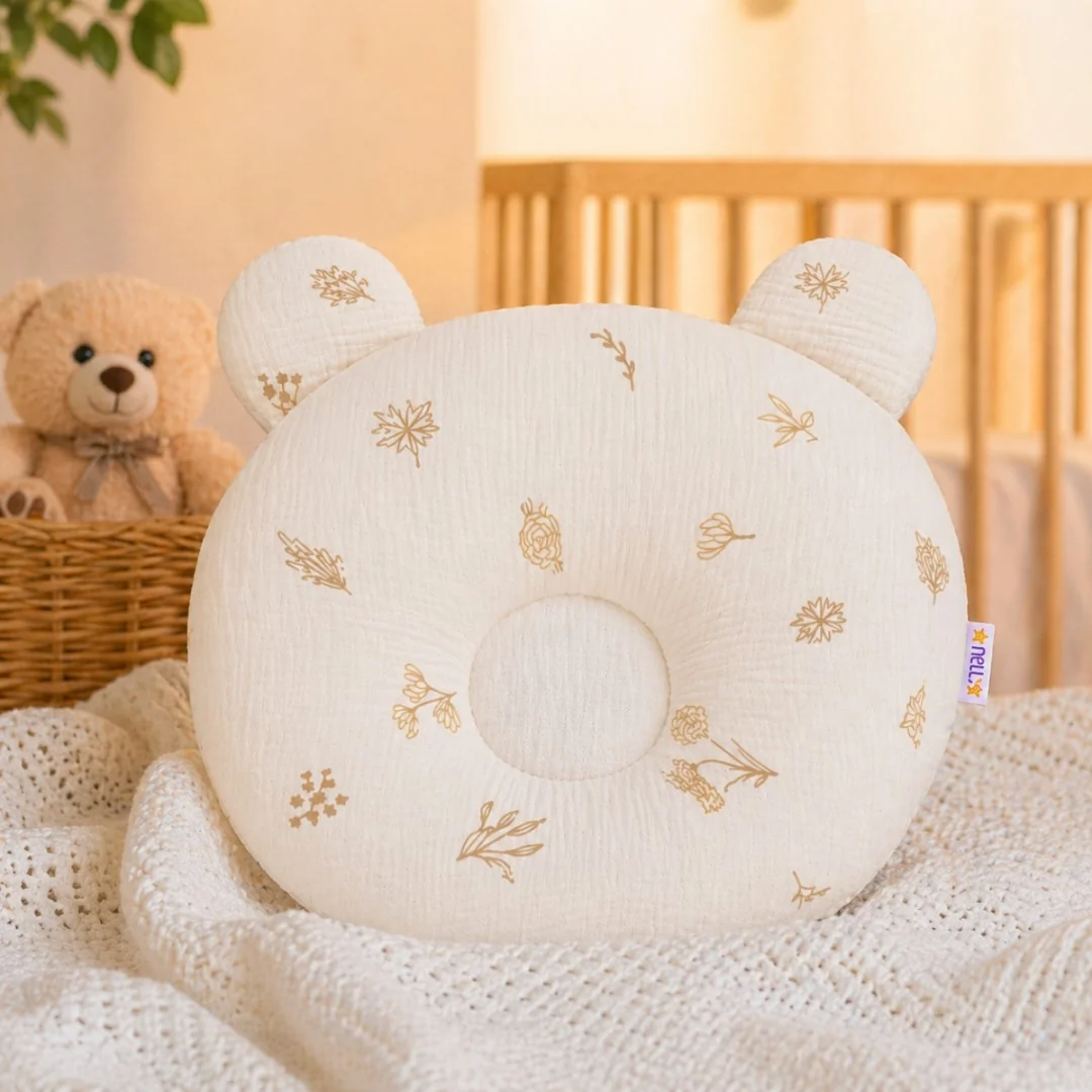 Baby Nellys Mušelínový tvarovaný polštářek Louka Nature, béžová