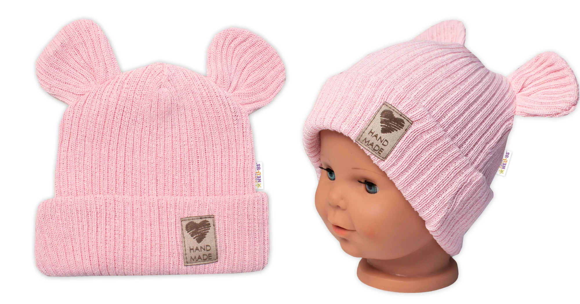 Baby Nellys Pletená bavlněná čepice, dvouvrstvá, Hand Made, růžová,68/74