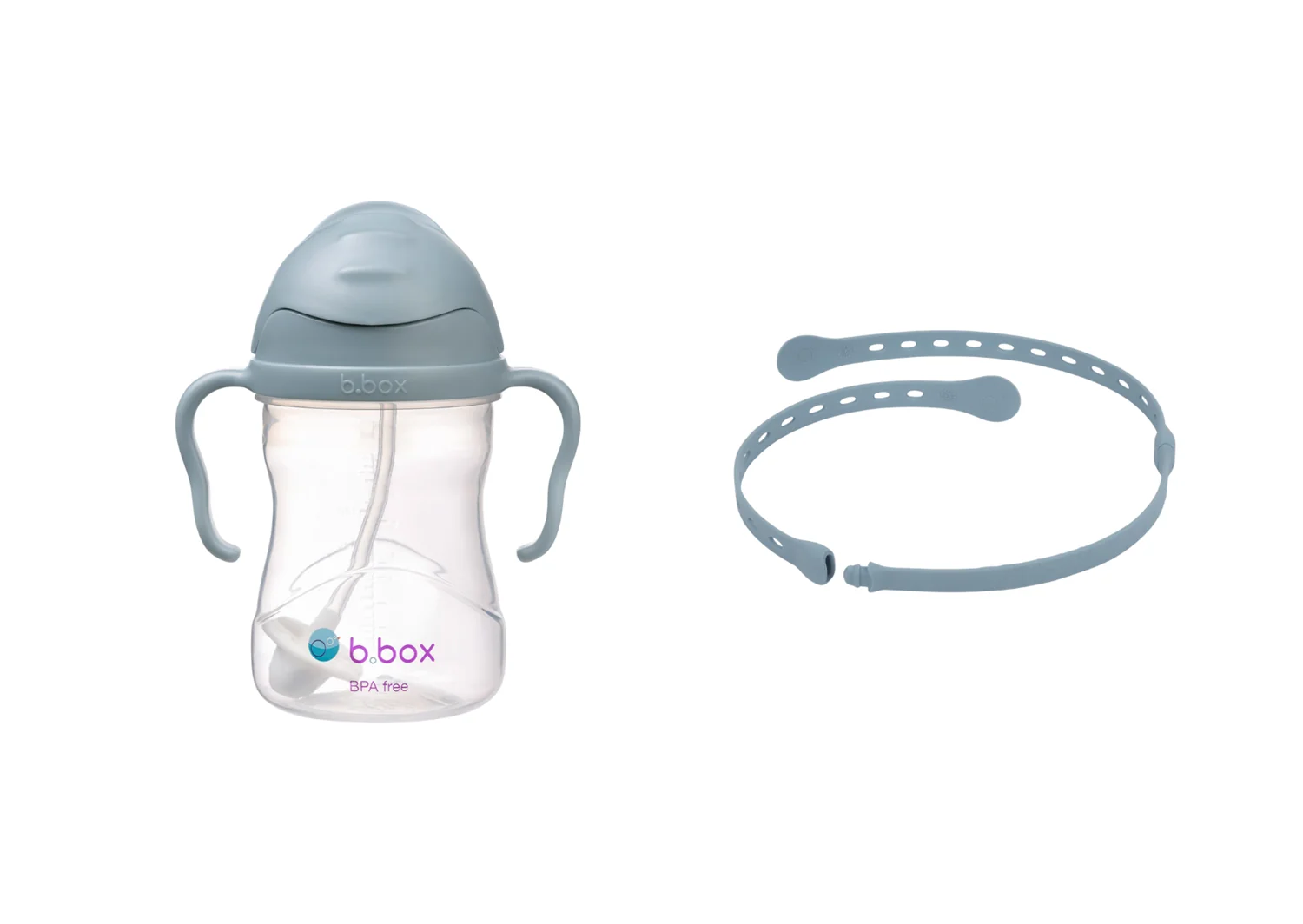 B.BOX Hrneček s brčkem 240 ml + Univerzální silikonový pásek - set modrý