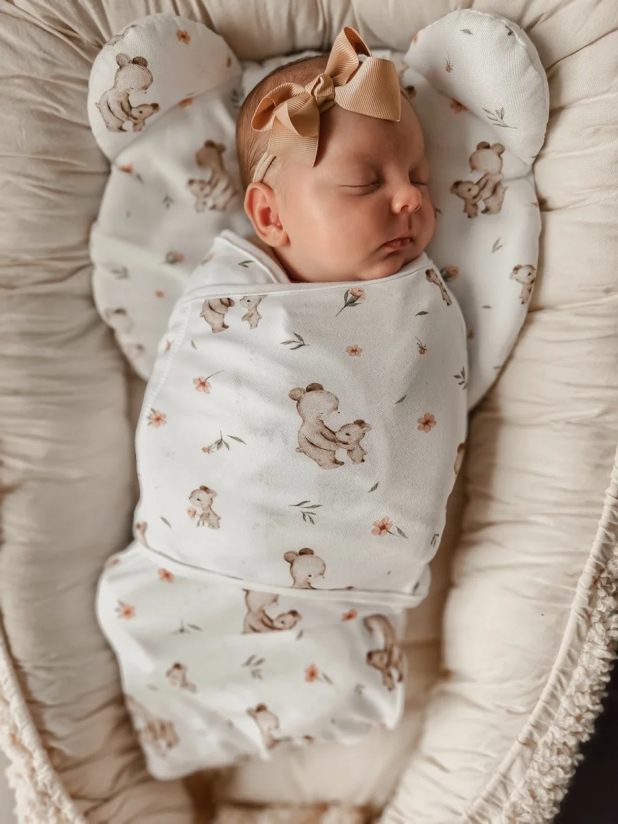 Baby Nellys Bavlněný zavinovací vak, zavinovačka Premium Mommy Bear, bílá/hnědá