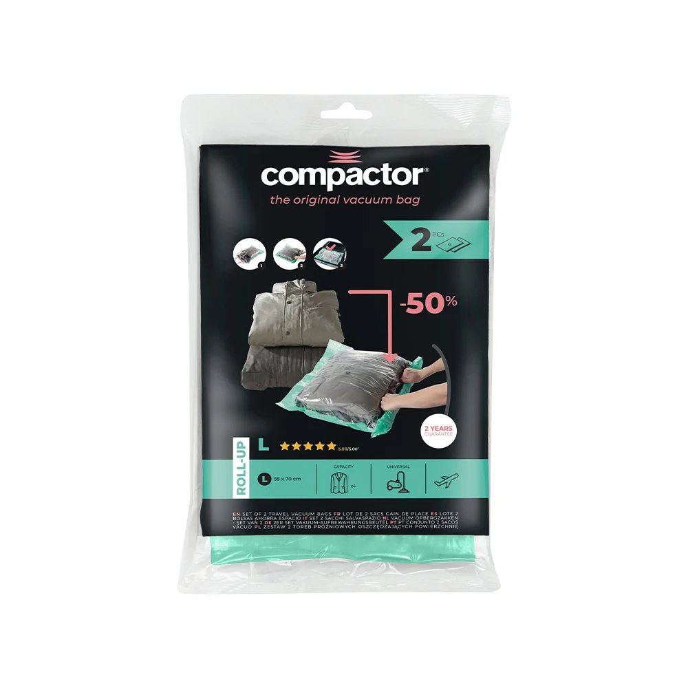 Compactor Jet Roll Bags L 55 × 70 cm 50 litrů cestovní vakuové pytle 2 ks