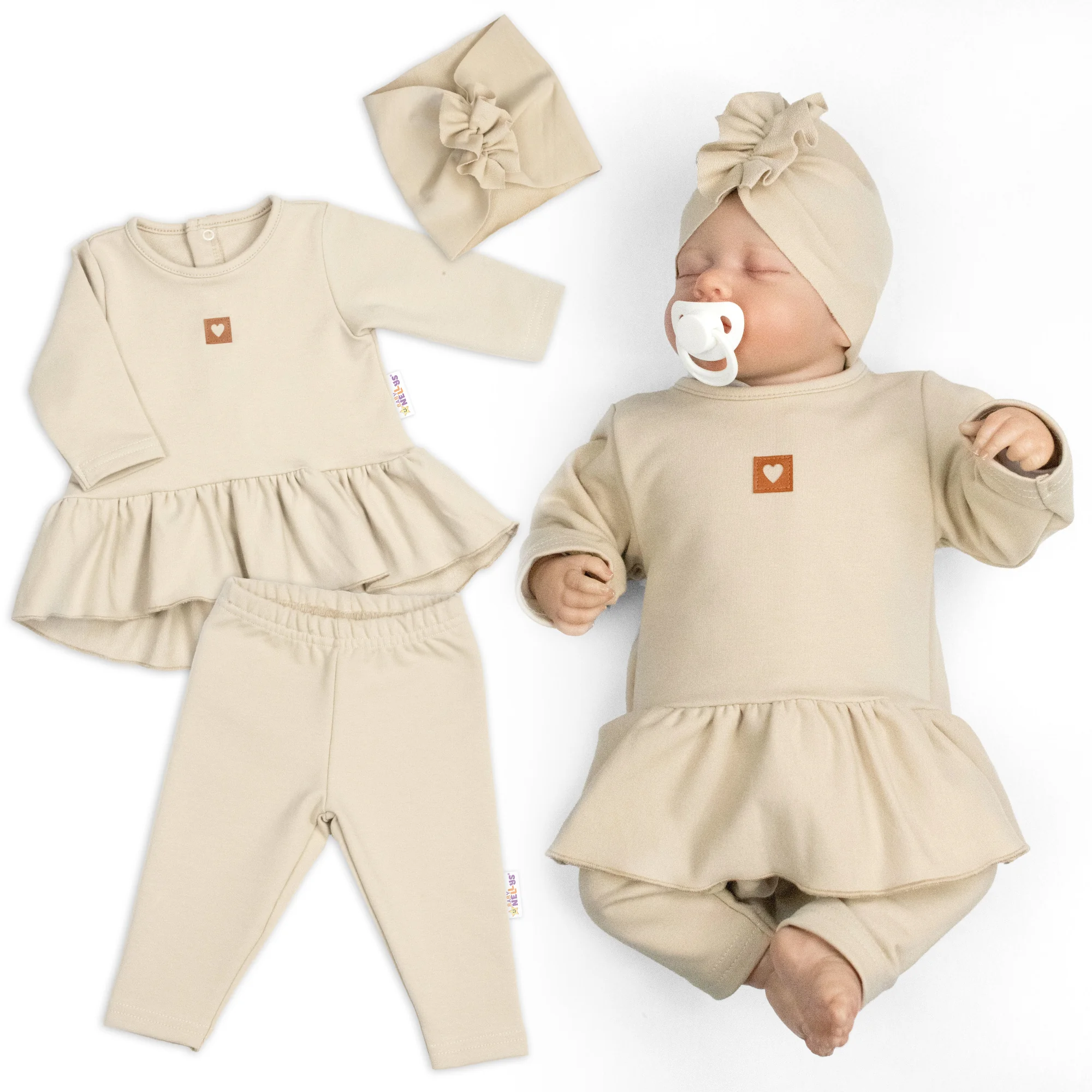 Baby Nellys Luxusní bavlněná sada, 3D, NATURE - béžová, vel. 86