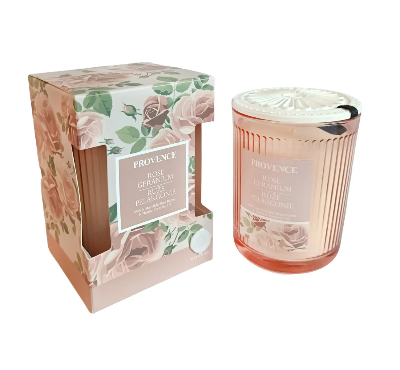 Provence Svíčka ve skle Růže a pelargonie 230 g