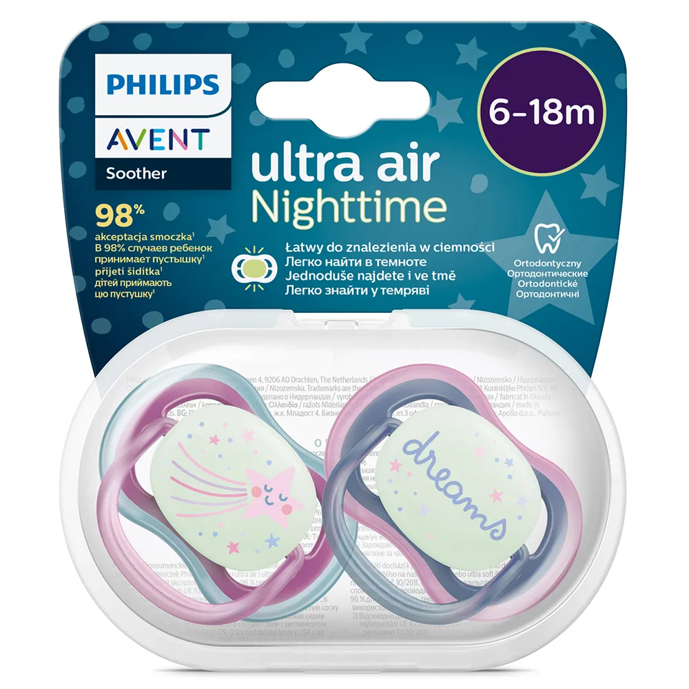 Philips Avent Šidítko Ultra air noční 6–18m dívka 2 ks