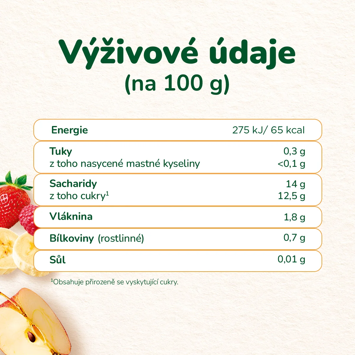 Sunar BIO Banán, jablko, jahoda, malina 4m+ kapsička 100 g