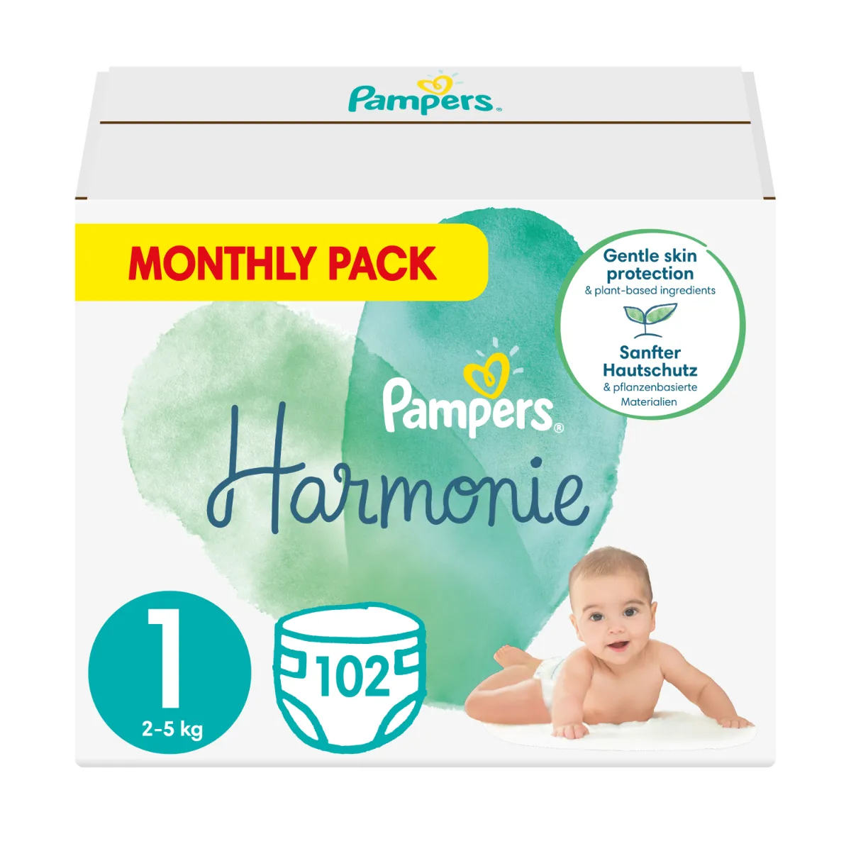 Pampers Harmonie vel. 1 2–5 kg dětské pleny 102 ks