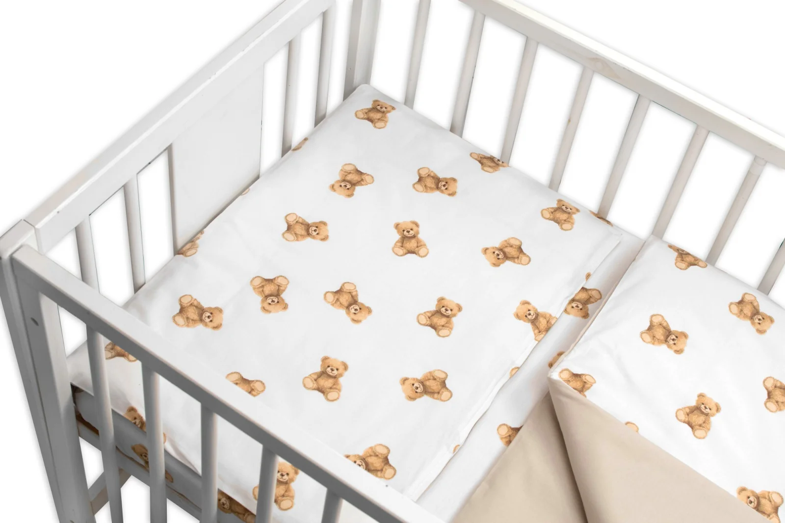 Baby Nellys Povlečení do postýlky, bavlna, 2D sada, Míša - bílá s potiskem, 135x100