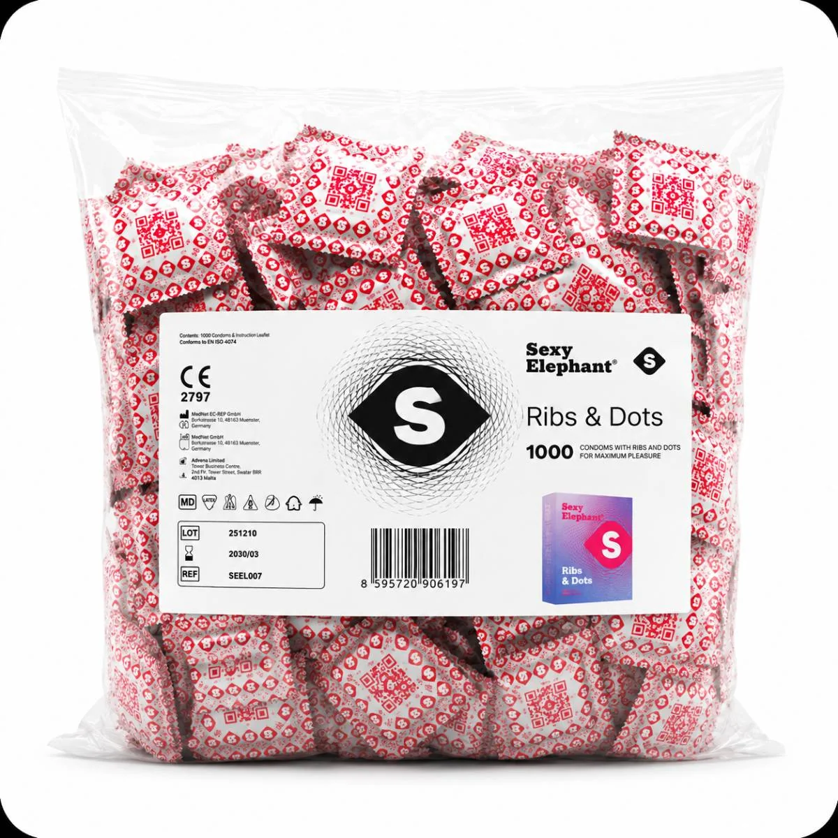 Sexy Elephant Ribs & Dots – vroubkované kondomy (1000 ks)